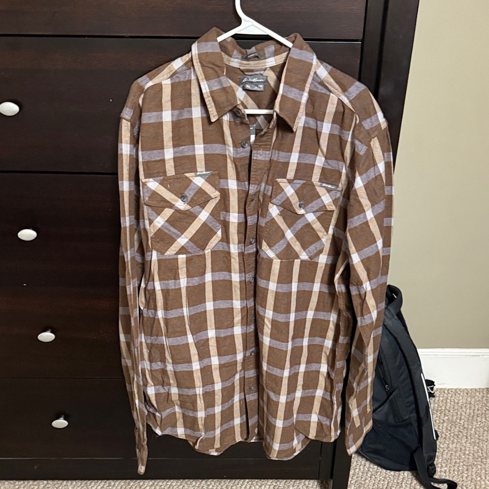 Eddie Bauer Brown and White Plaid Men's Shirt